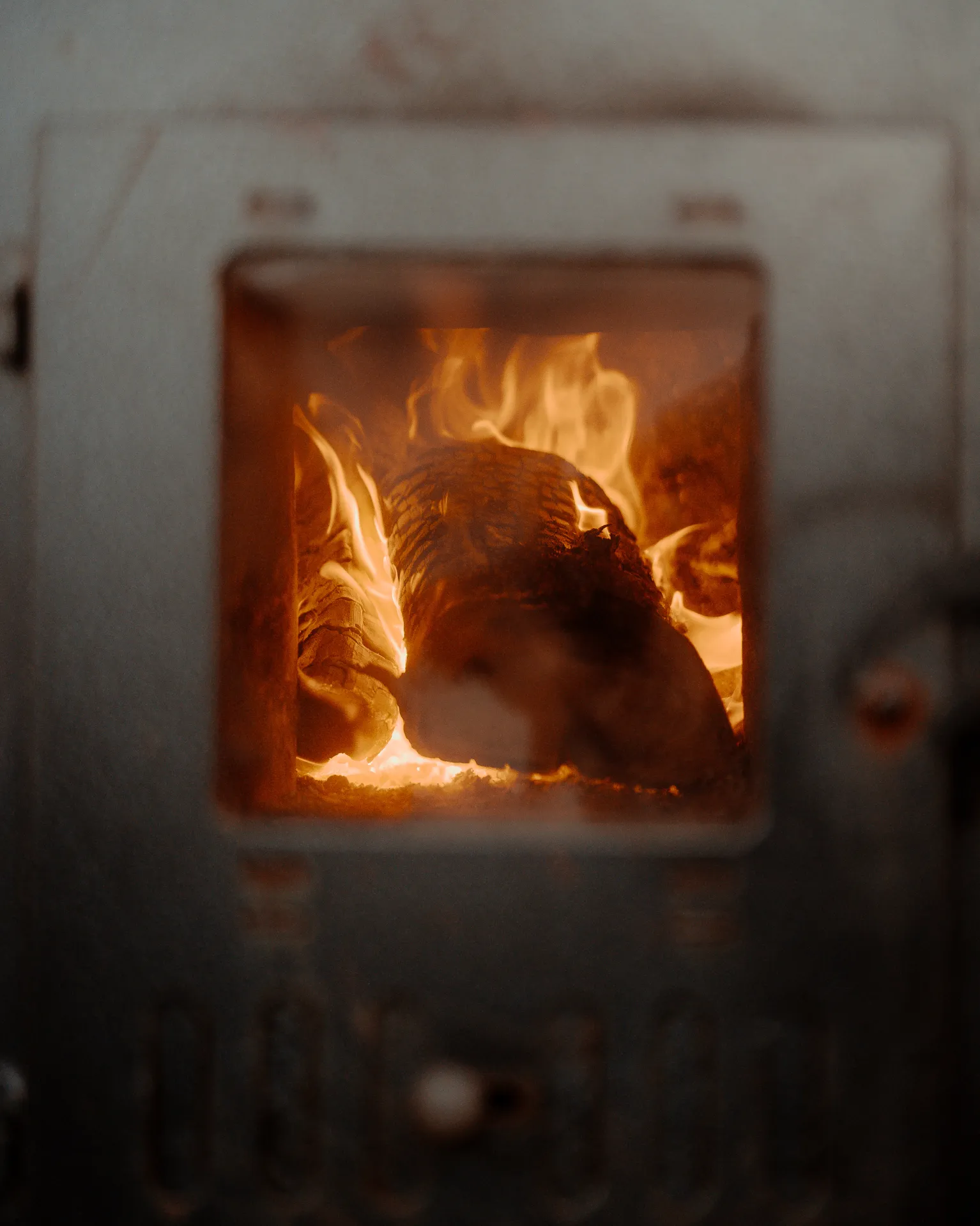 Fire in a wood-fired sauna